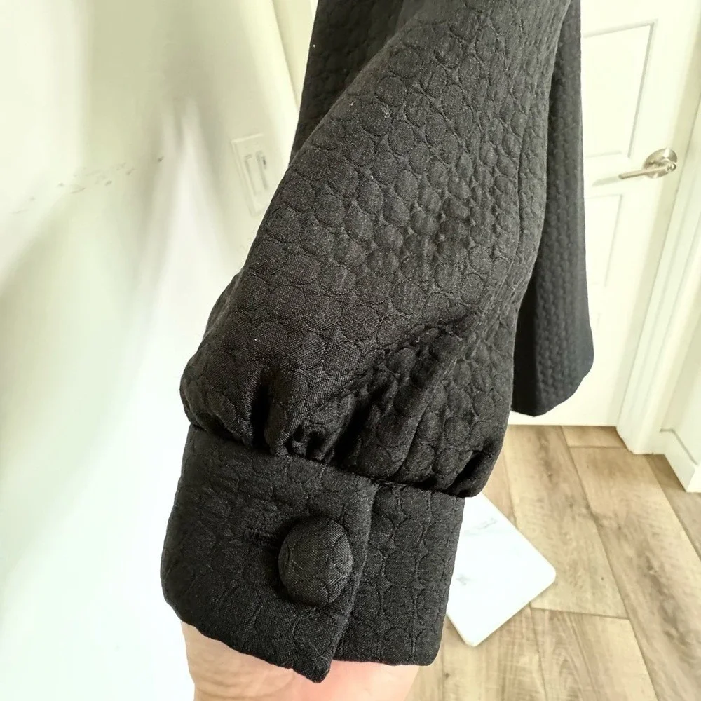 Women's Vintage Vibe Twee Black on Black Textured Polkadot Lined Peacoat Size 4 - Picture 7 of 9